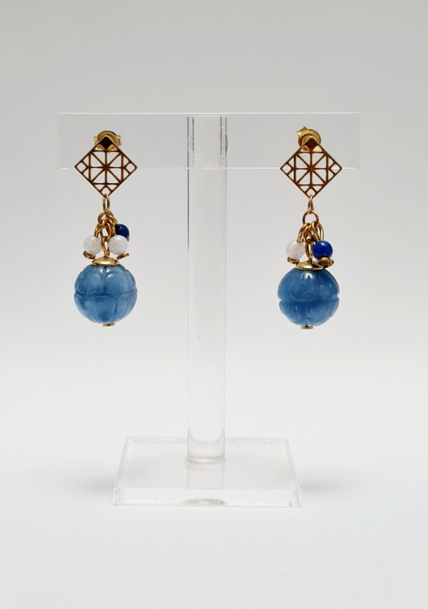 boucles d'oreilles en quartz bleu à pampilles