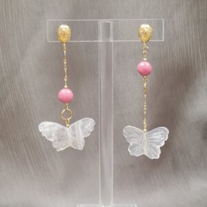 Boucles d'oreilles papillon en quartz rose