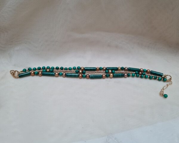 bracelet Trois rangs en malachite et perles Zénobie