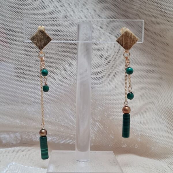 Boucles d'oreilles malachite et perles