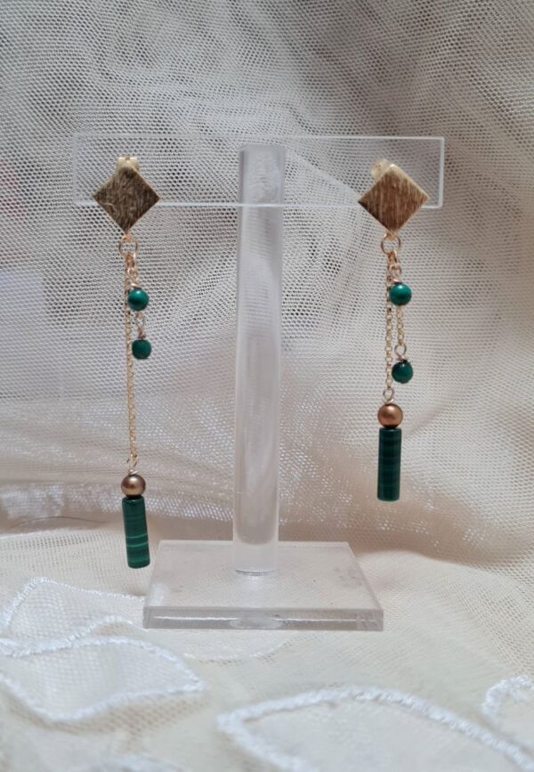 Boucles d'oreilles malachite et perles