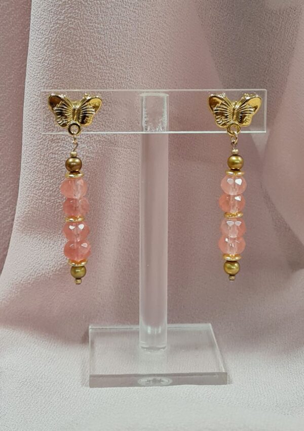 boucles d'oreilles quartz rose fraise à facettes