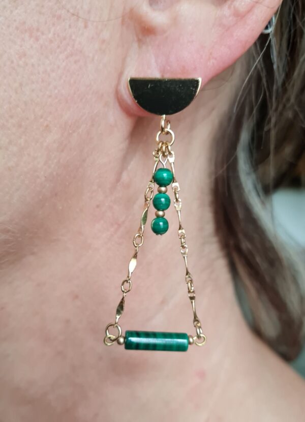 Boucles d'oreilles en malachite contemporaine Zénobie bijoux