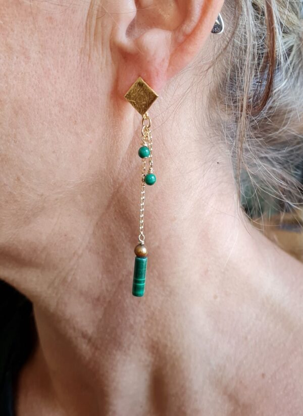 Boucles d'oreilles malachite et perles d'eau douce