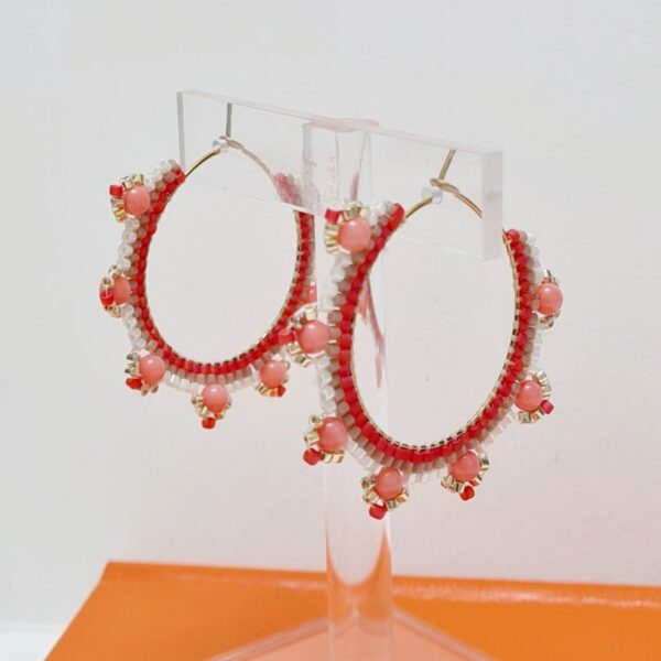 Creoles Julie en corail tissé-Zénobie bijoux